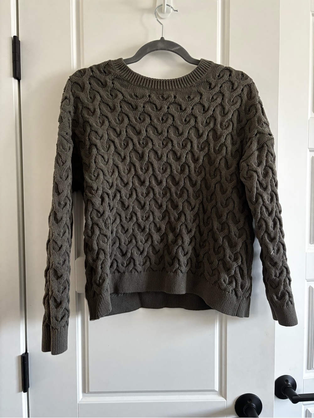 InWear Moss Green Pointelle Cable Knit Boxy Sweater – Cotton Blend | Size M L - Picture 2 of 5